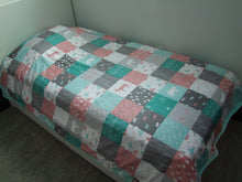 Twin Size Coral Aqua Woodland "Woodland Collection" Minky Blanket