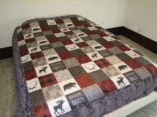 Designer Dark Red Gray Woodland Patchwork Minky Blanket
