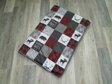 Designer Dark Red Gray Woodland Patchwork Minky Blanket