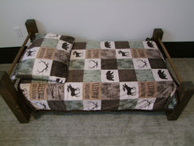 3 Piece DESIGNER Toddler Bed Set - Green Brown Moose Bear Adventure Designer Minky