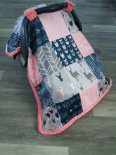DESIGNER Deer and Woodgrain Minky Canopy Blanket- Car Seat Canopy Blanket- Choose from 9 Color Combos