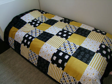 Little Prince Designer Blanket - Prince Blanket  - Black Mustard Crowns and Cross