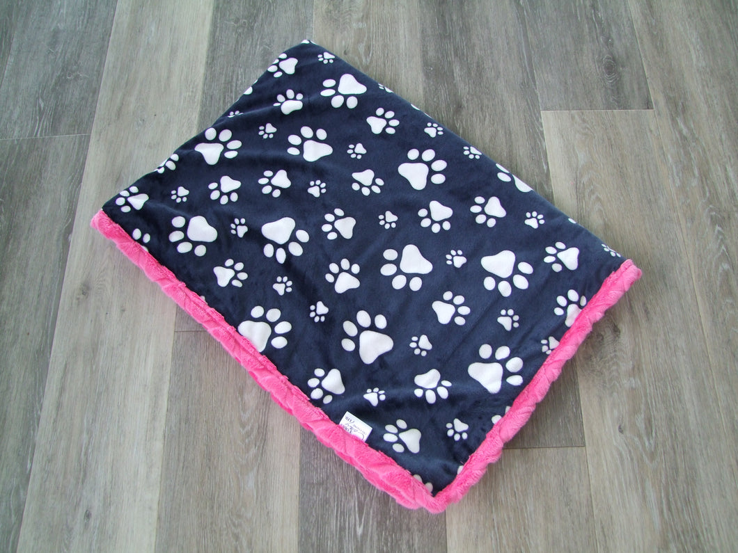 Paw Print Panel Style Minky Blanket- Minky Blanket - Baby Size up to Twin Size