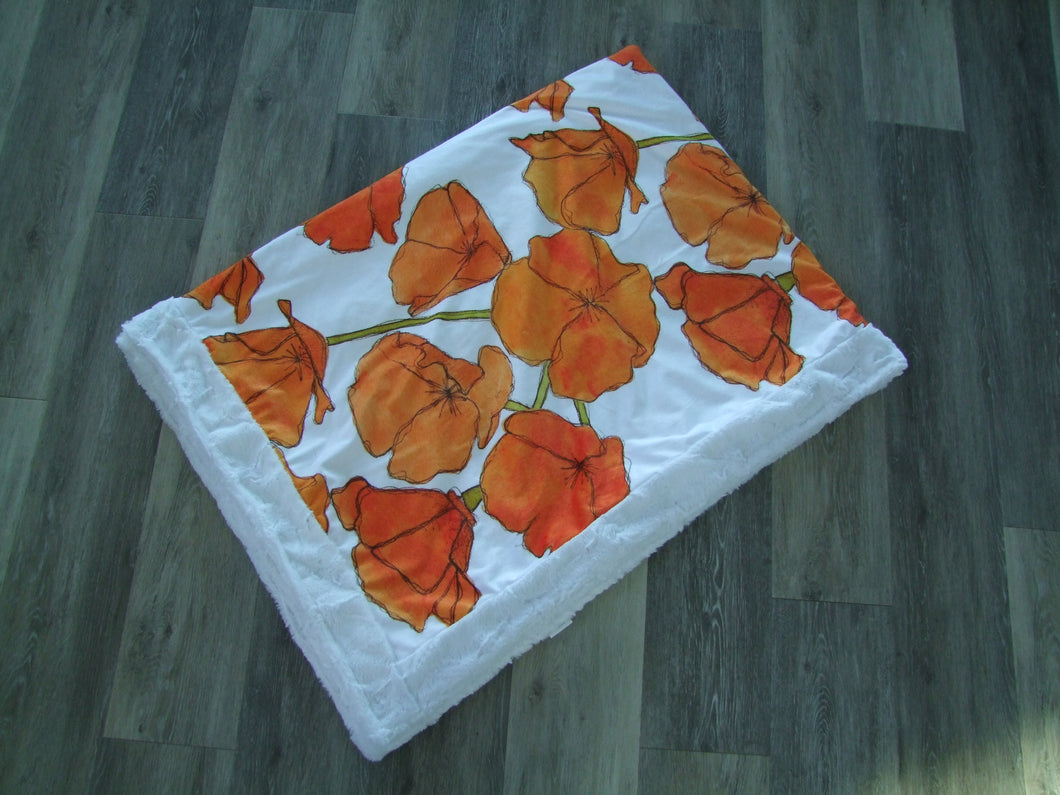 Floral Poppy  Designer Minky Blankets -