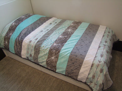Aqua Gray Strip Style Minky Blanket - Modern Minky Blanket