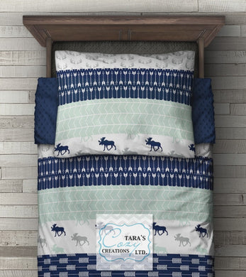 Navy Mint Gray Designer Minky Blanket