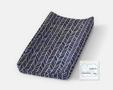 Navy Herringbone Changing Pad Cover- Contour Cover- Minky Cover