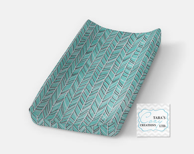Teal Herringbone Changing Pad Cover- Contour Cover- Minky Cover
